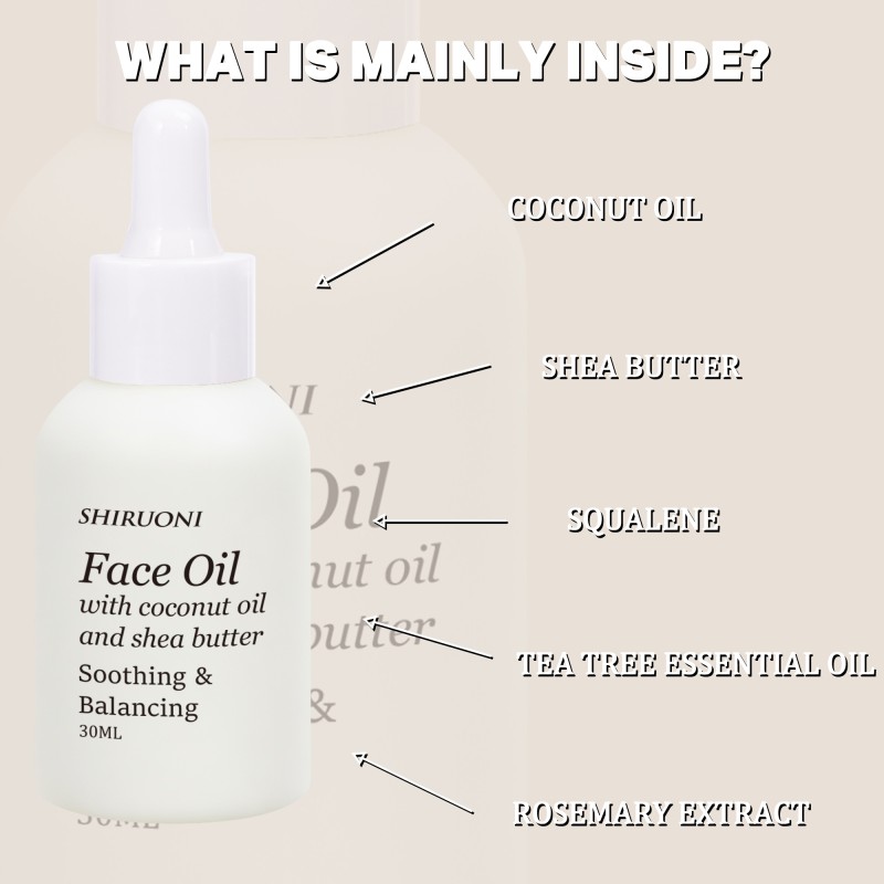 Private Label Face Oil Skin Care Coconut Oil Shea Butter Rosemarry Extract Oil Soothing Balancing Deeply Nourishes Facial Oil