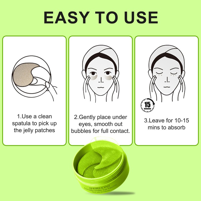 60 Patches Under Eye Mask Pads Glow Jelly Soothing Lighten Dark Circles Calming Reduce Puffiness Avocado Under Eye Patches