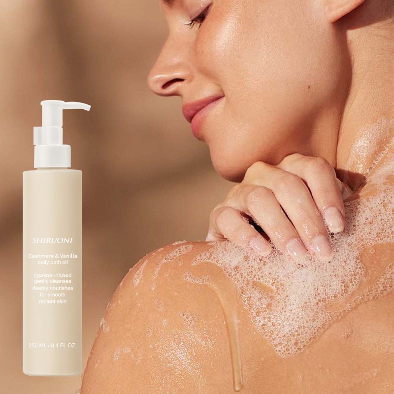 Private Label Cashmere Vanilla Bath Oil Gently Cleanses Deeply Nourishes Smooth Radiant Skin Vanilla Shea Butter Body Bath Oil