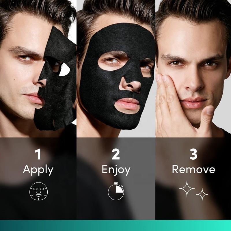 Custom LOGO Bamboo Charcoal Vitamin B3 Hydrating and Moisturizing Face Sheet Mask for Men Facial Care