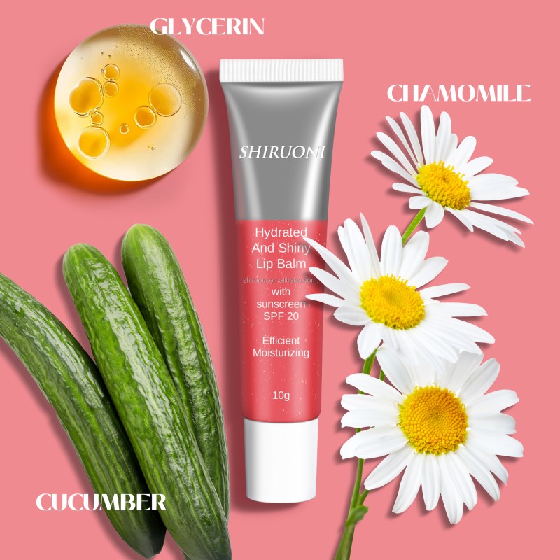 OEM SPF 20 Lip Gloss Hydrating Soothing Cucumber High Gloss Tinted Moisturizer for Dry Lips