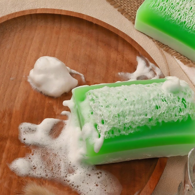 OEM Natural Vegan Loofah Soap Bar Olive Oil Coconut Oil Nourishes Antioxidant Gently Exfoliates Skin Care Loofah Bar Soap