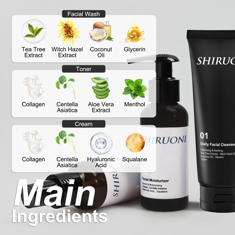 Private Label Cleansing Soothing Face Wash Moisturizing Toner Centella Tea Tree Skin Care Set for Men