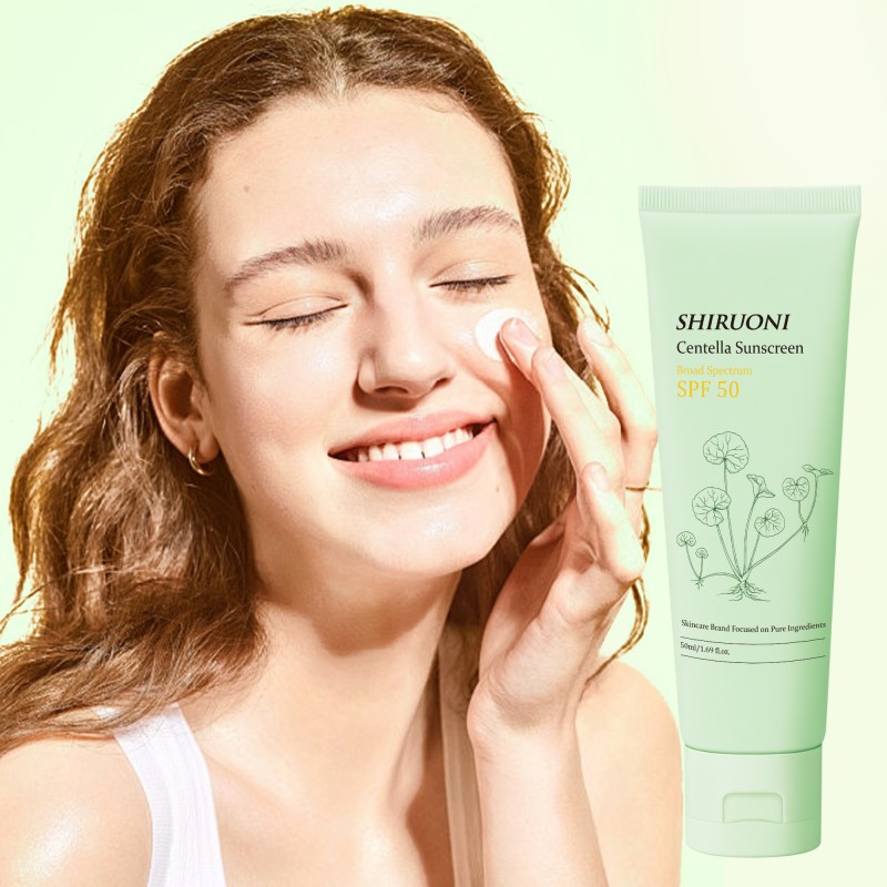 Private Label OEM Manufacturer SPF 50 UV Protection Natural Centella Sunscreen Green Tea Sunscreen for Women Skin Care