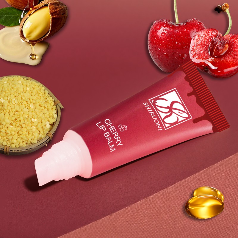 Private Label Hydrating Vegan Natural Custom Logo Cherry Lip Balm Shea Butter Coconut Oil Vitamin E Lip Balm