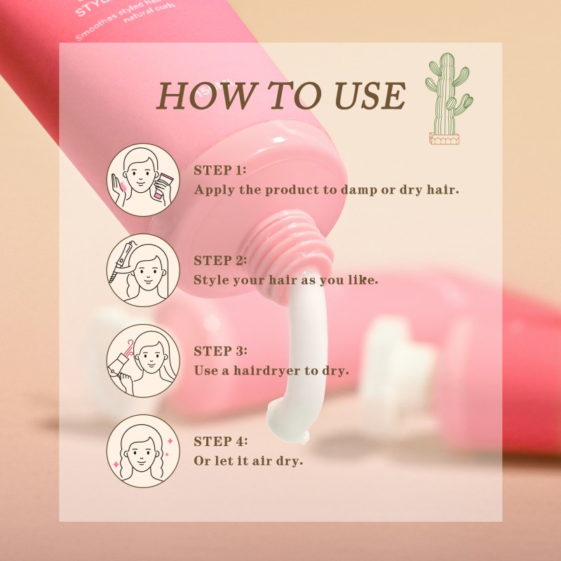 Custom Private Label Brittle Styled Moisture Nourishes Hair Repairing Smooth and Soft Curls Cacti Styling Cream