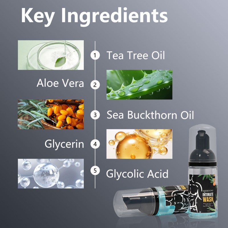 Free Sample Men Care Prevents Itching Ph Balance Tea Tree Oil Aloe Vera Foam Intimate Wash for Men