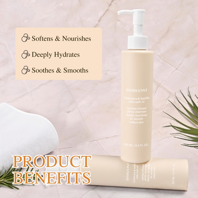 Private Label Cashmere Vanilla Bath Oil Gently Cleanses Deeply Nourishes Smooth Radiant Skin Vanilla Shea Butter Body Bath Oil