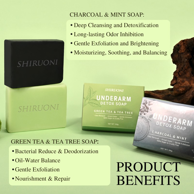 Free Sample Body Soap Gentle Exfoliation Odor Removal Soothing Deep Cleansing Green Tea Detox Underarm Whitening Soap