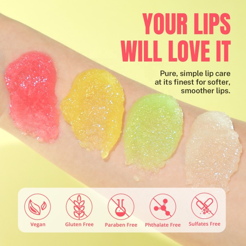 Lip Scrub Manufacturer - Private Label 12pcs/box Vegan Fruit Sugar Scrub