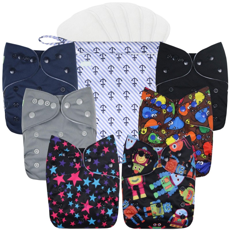 Cloth Diapers Manufacturer - Reusable 6 Pack Adjustable Leakproof