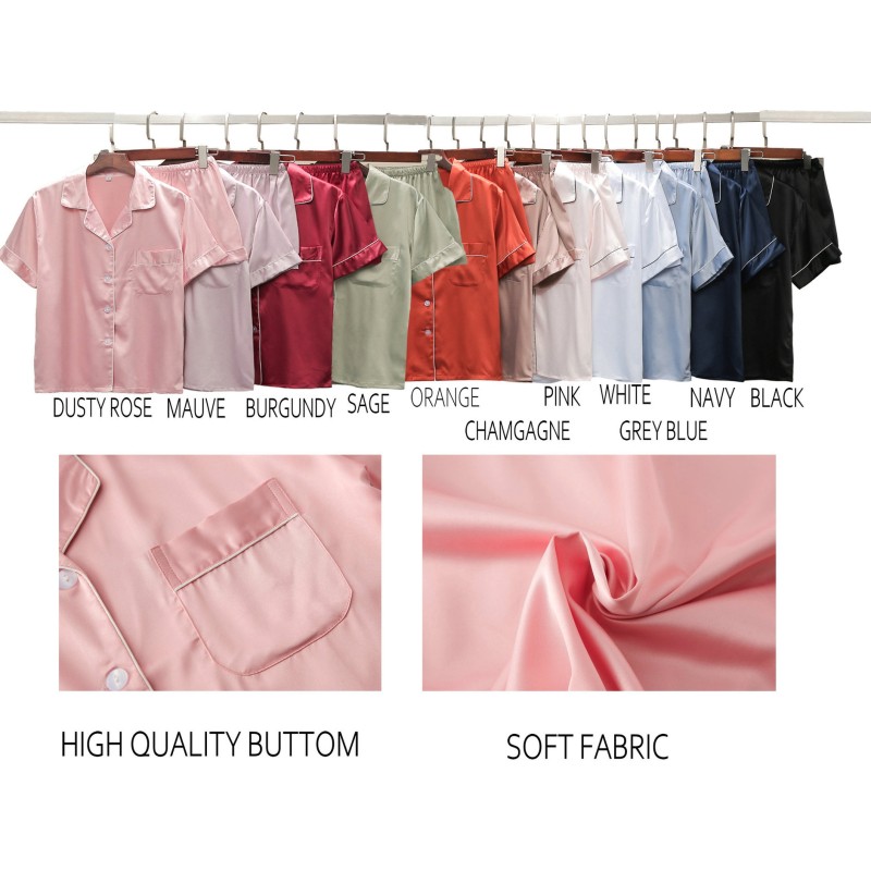Women Pajama Set Supplier - Satin Short Sleeve Sleepwear