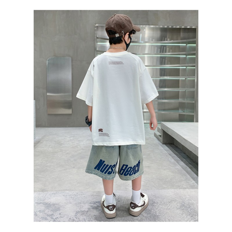 Boys Hip Hop Set Factory - 2 Piece T-shirt Denim Shorts