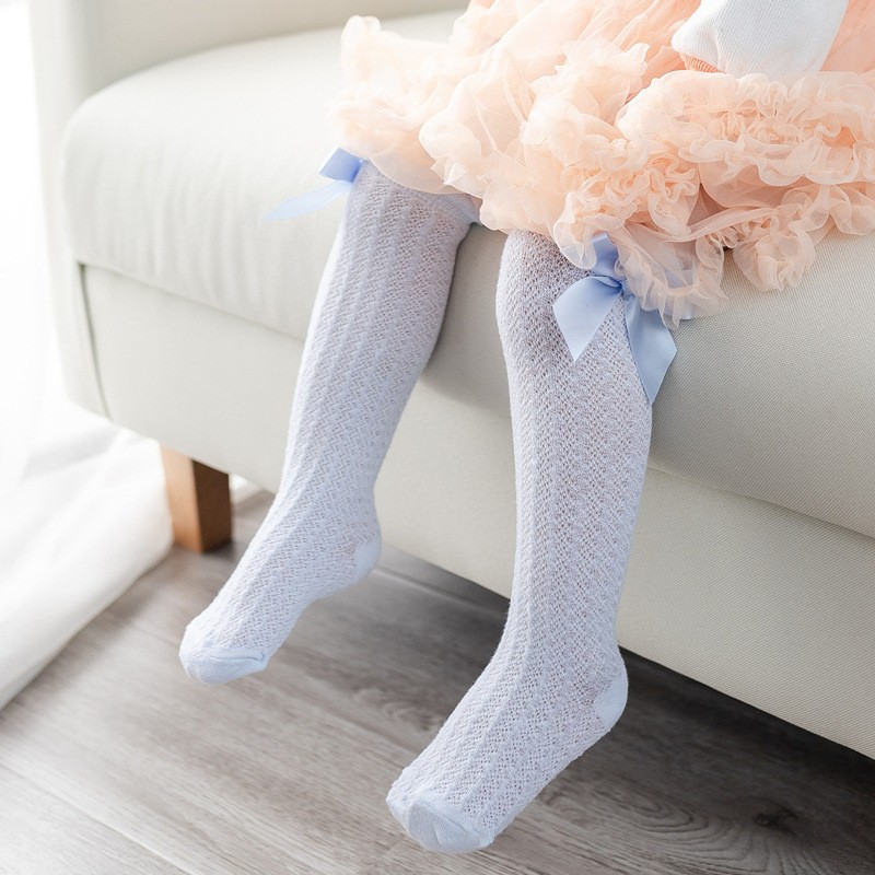 Girls Socks Supplier - Knee Length Bubble Stripe Mesh
