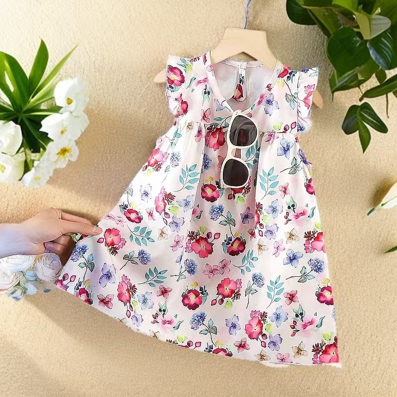Girl Summer Dress Supplier - Flower Print Flying Sleeve