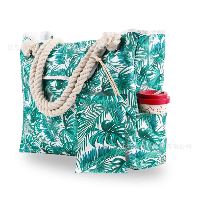 Women Beach Bag Set Supplier - 2PCS Tropical Floral Print