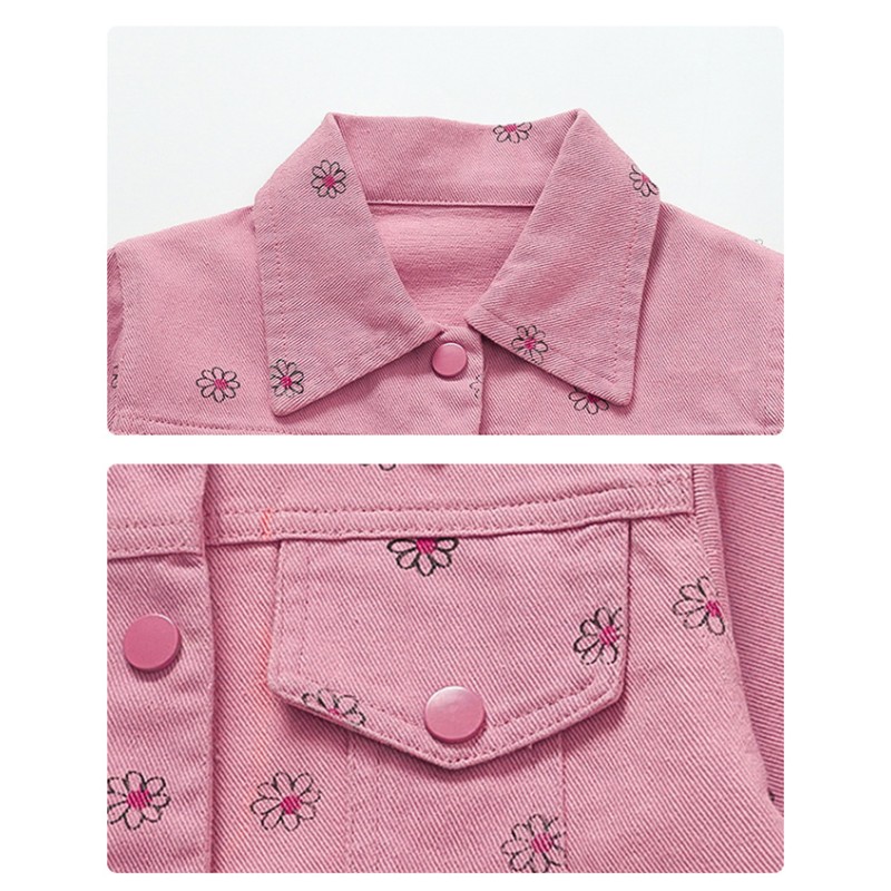 Girls Clothing Set Factory - Flower Print Loose Jacket Pants