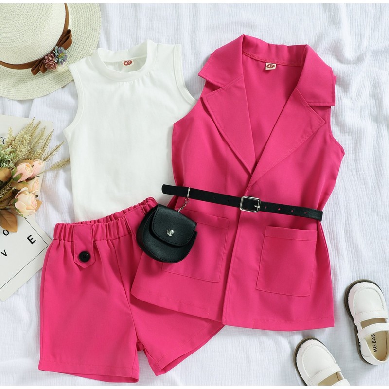 Baby Girls Set Factory - 3 Piece Sleeveless Blazer Shorts
