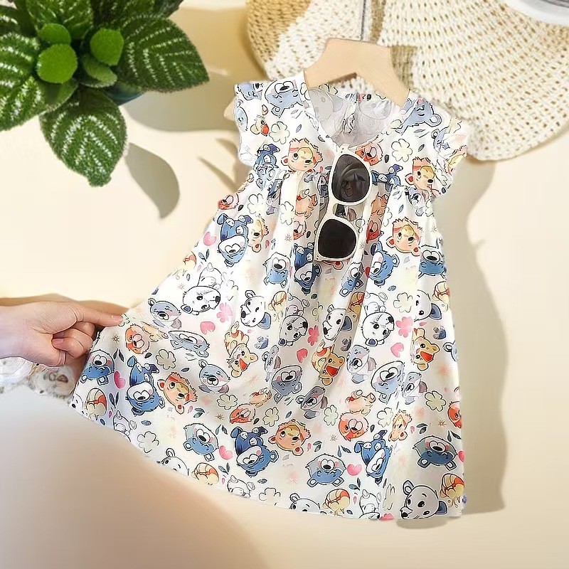 Girl Summer Dress Supplier - Flower Print Flying Sleeve