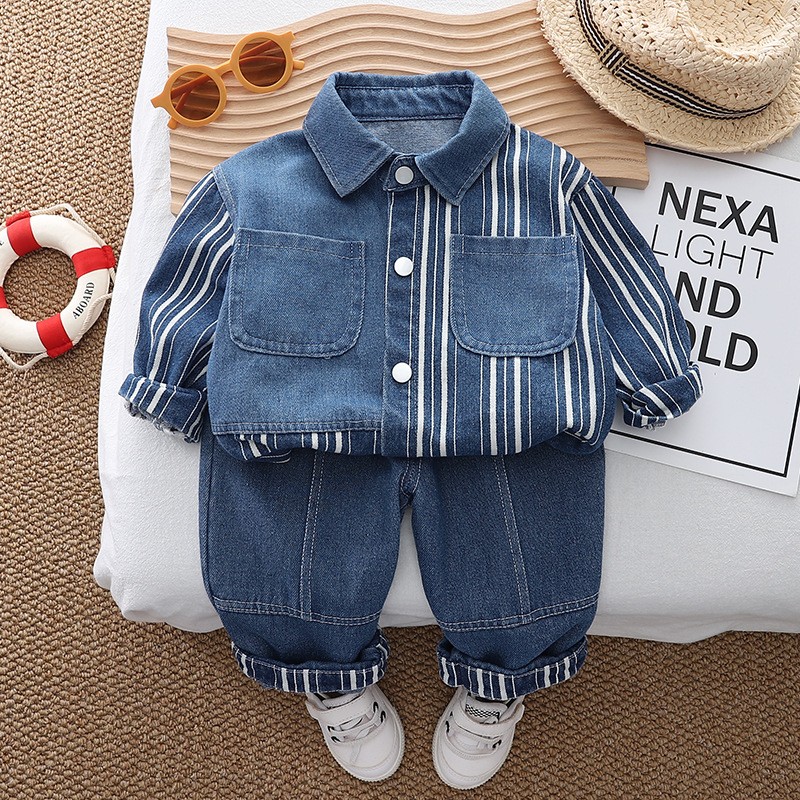Baby Boy Outfit Supplier - Stripe Denim Clothing Set