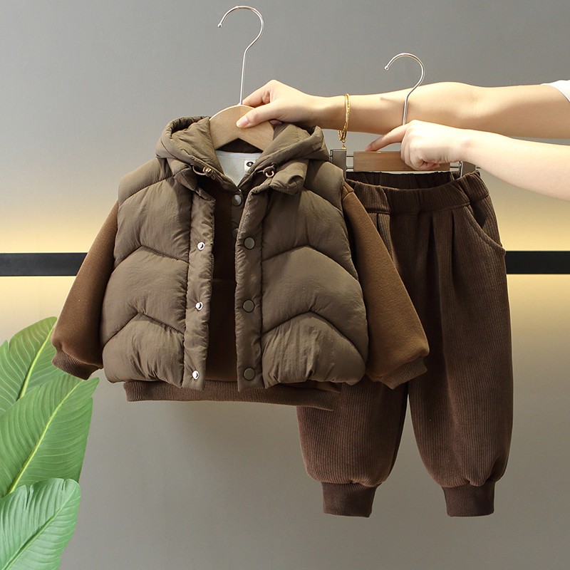 Boys Winter Set Supplier - 3Pcs Velvet Lined Hoodie Pant