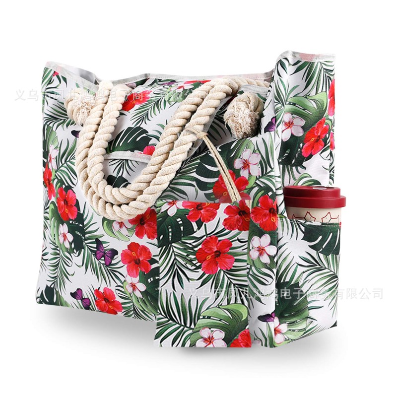 Women Beach Bag Set Supplier - 2PCS Tropical Floral Print