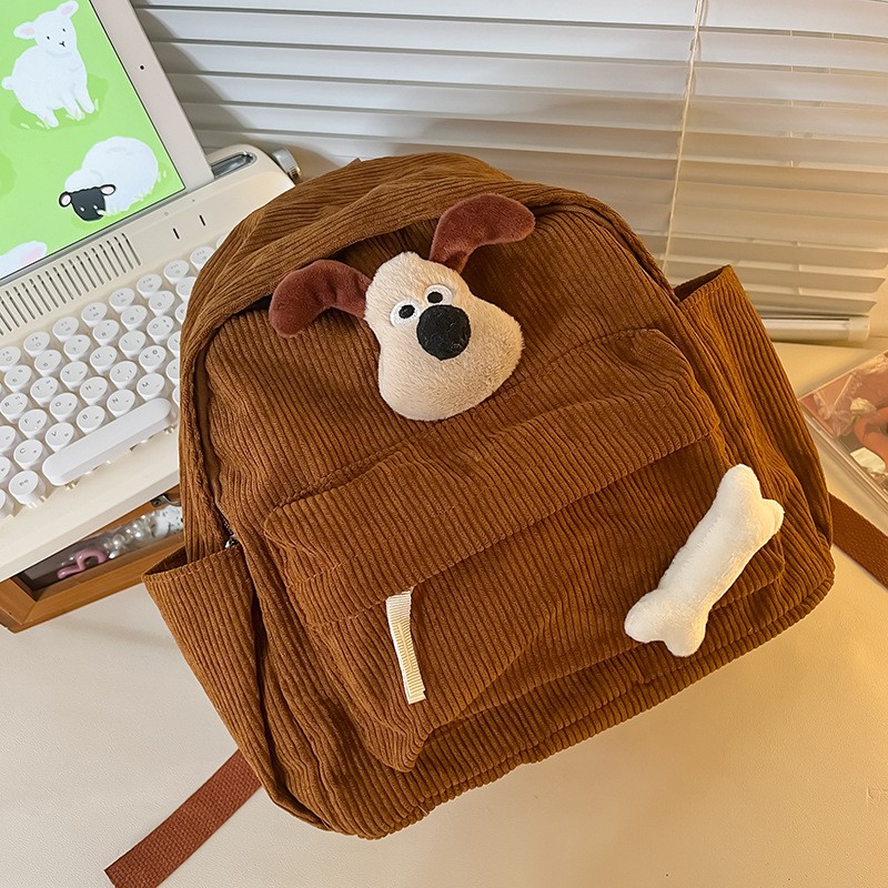 Children Backpack Supplier - Corduroy Japanese Style Puppy