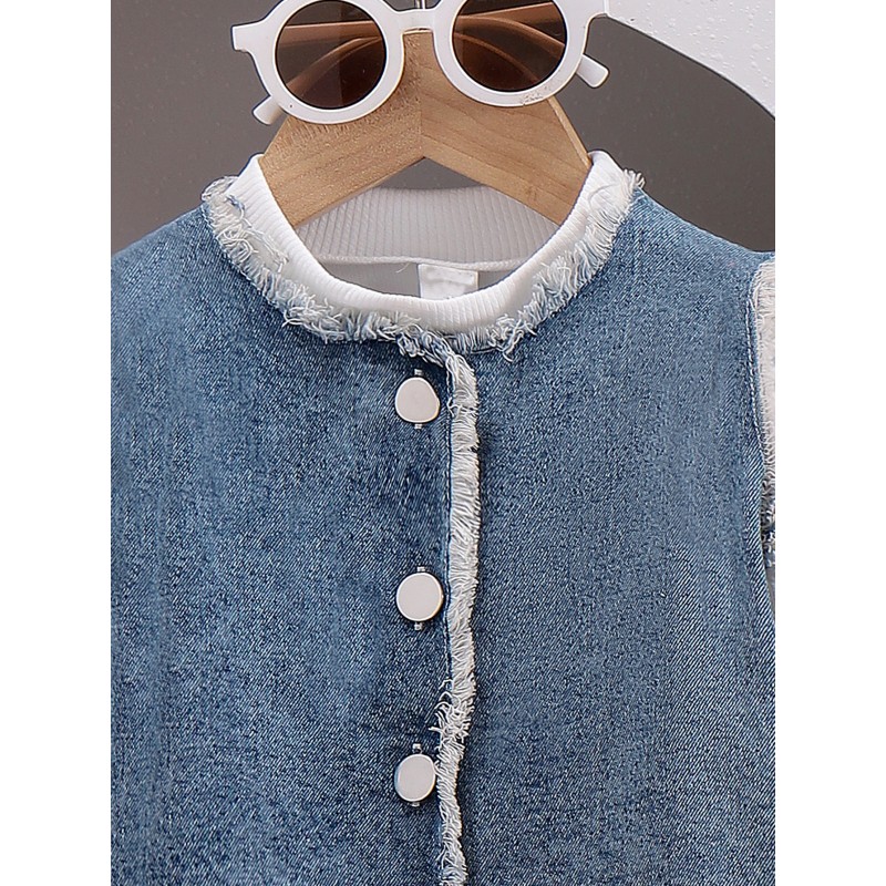 Girls Clothing Set Factory - Bubble Sleeve Denim Vest