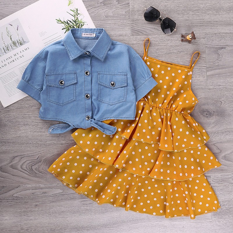 Girls Dress Set Factory - Denim Jacket Multi Layer Dress