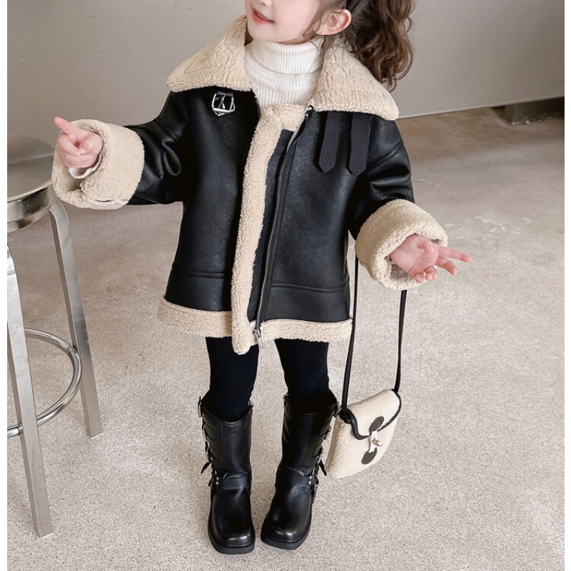 Girls PU Jacket Manufacturer - OEM Thickened Warm Coat