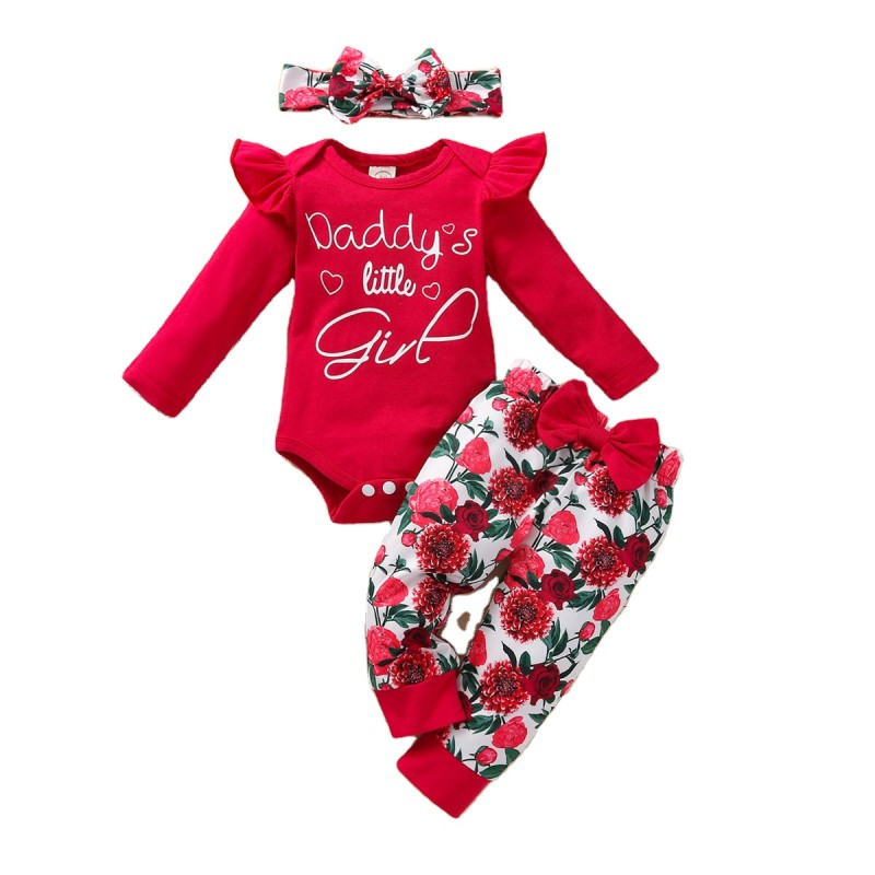 Girls Jumpsuit Set Supplier - 3 Piece Alphabet Print Solid