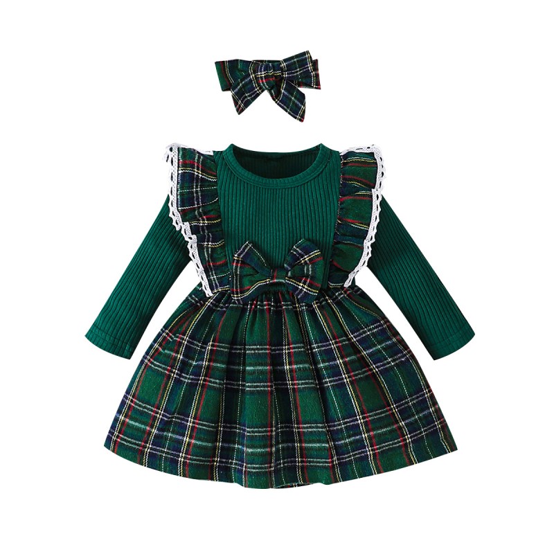 Baby Dress Supplier - Autumn Winter Plaid Bowknot