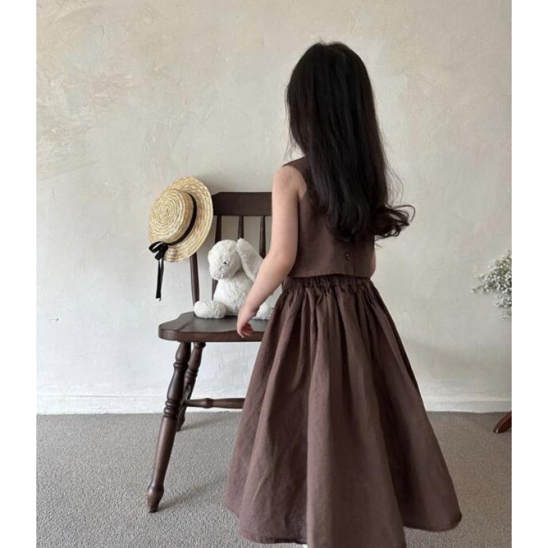 Girls Linen Set Supplier - Summer Sleeveless Vest Long Skirt