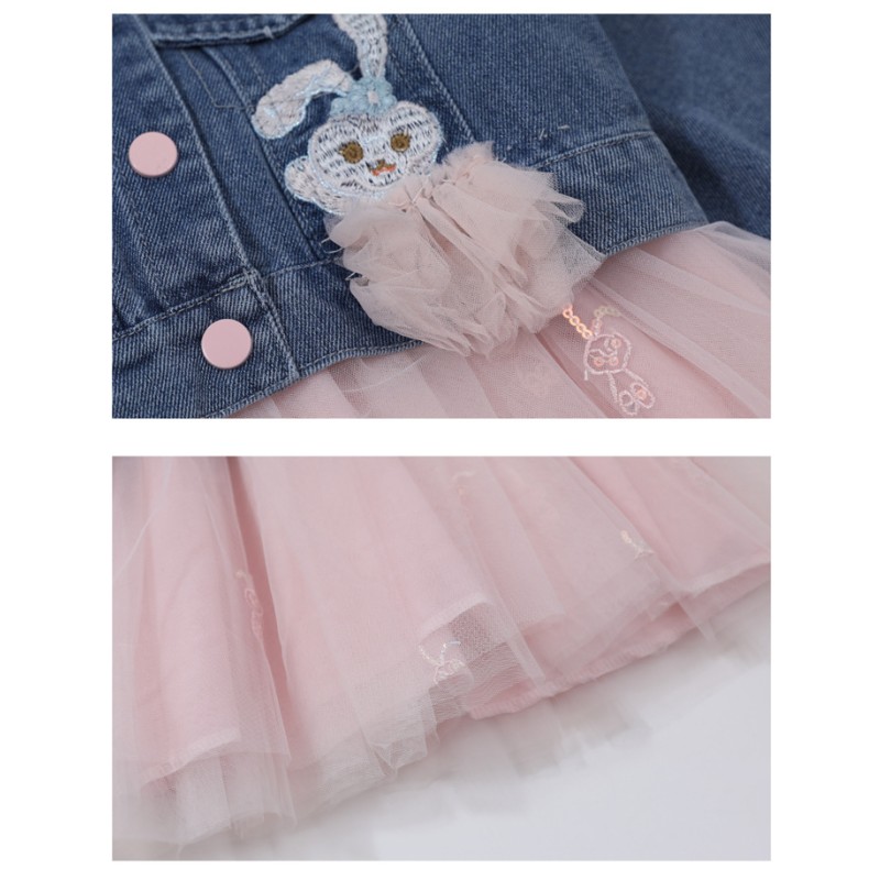 Girls Spring Set Factory - Denim Jacket Lace Dress Suit