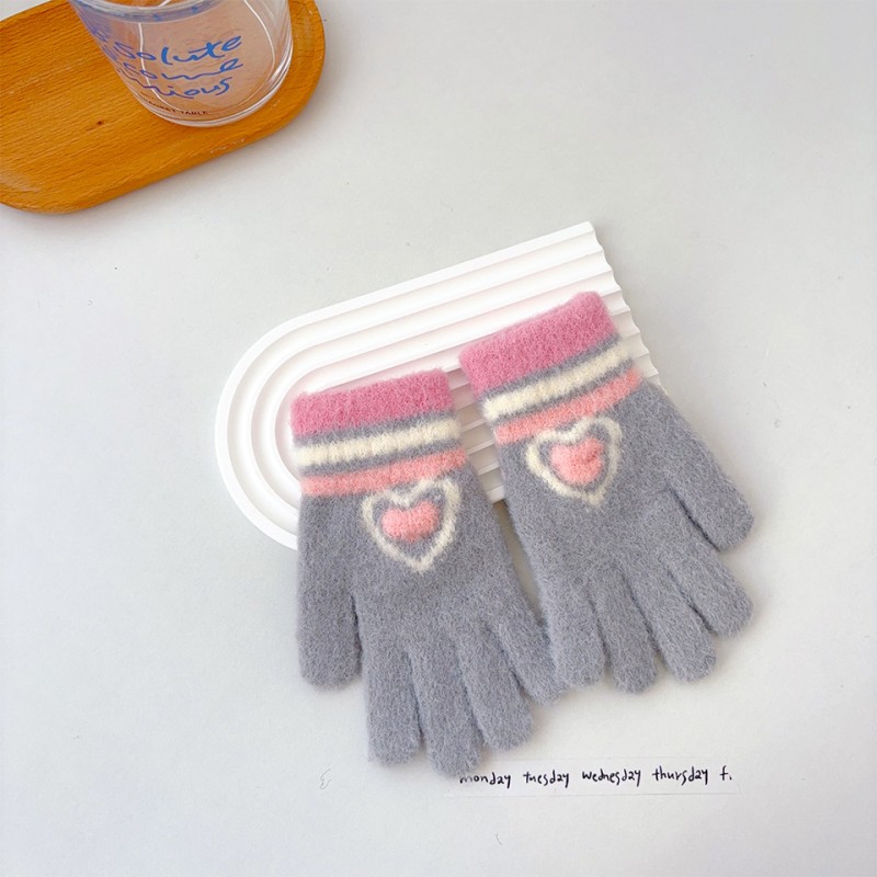 Girls Gloves Factory - Sweet Purple Beige Heart