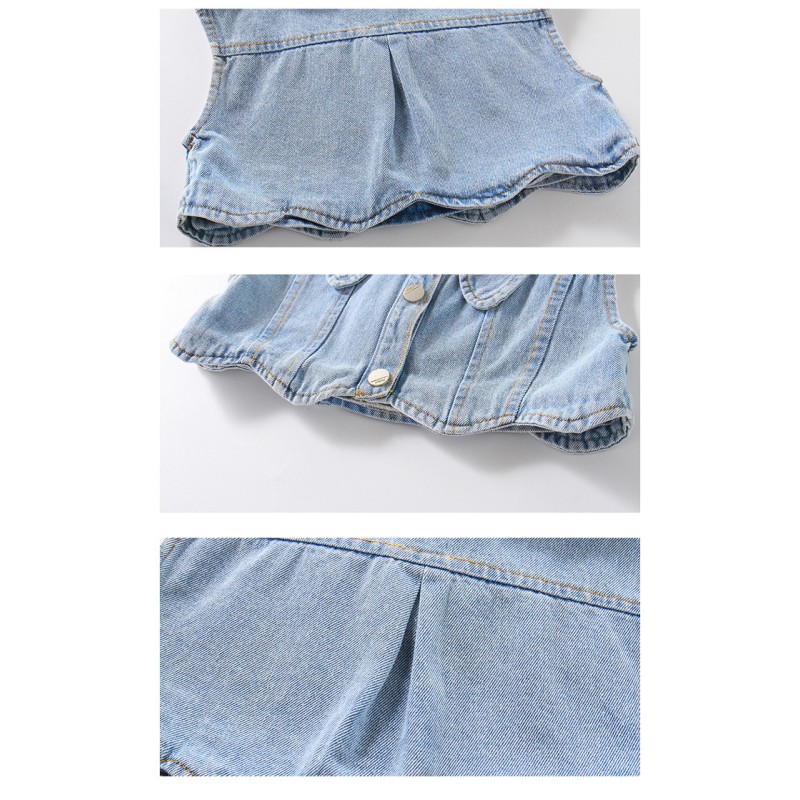 Toddler Girls Set Supplier - Denim Vest Lace Dress