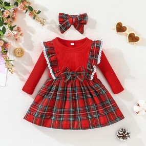Baby Dress Supplier - Autumn Winter Plaid Bowknot