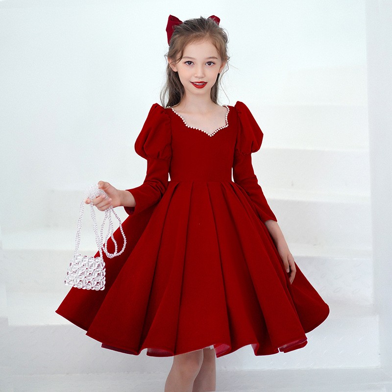 Girls Red Dress Factory - Exquisite Square Neck Children