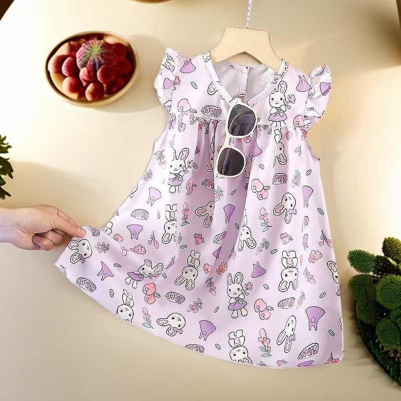 Girl Summer Dress Supplier - Flower Print Flying Sleeve