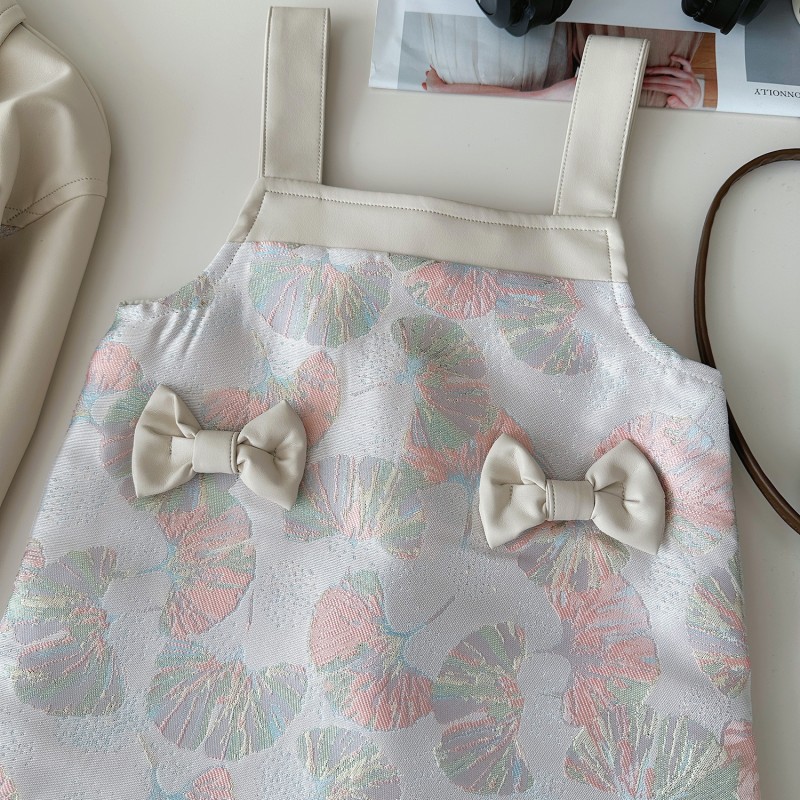 Girls Autumn Set Factory - Korean PU Jacket Strap Skirt