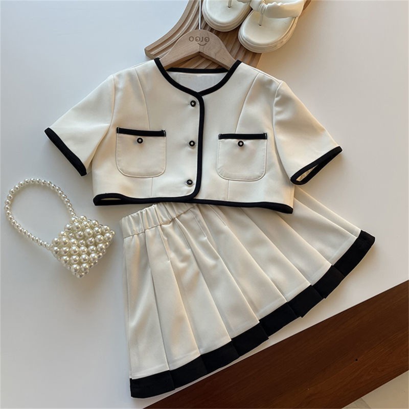 Girls Coat Set Supplier - Short Sleeve Pleated Skirt