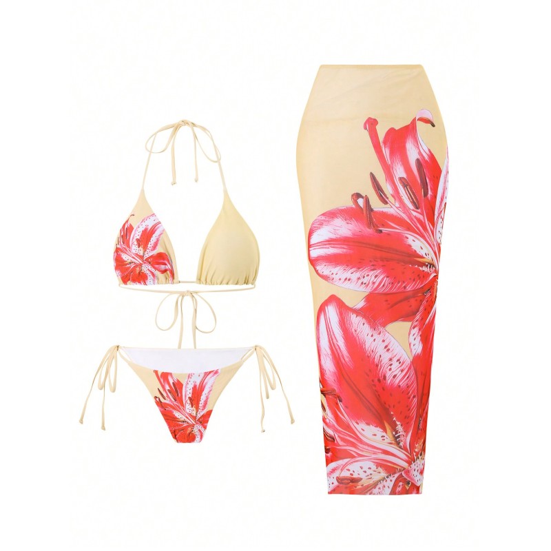 Women Bikini Set Supplier - 3 Piece Tie Up Printed
