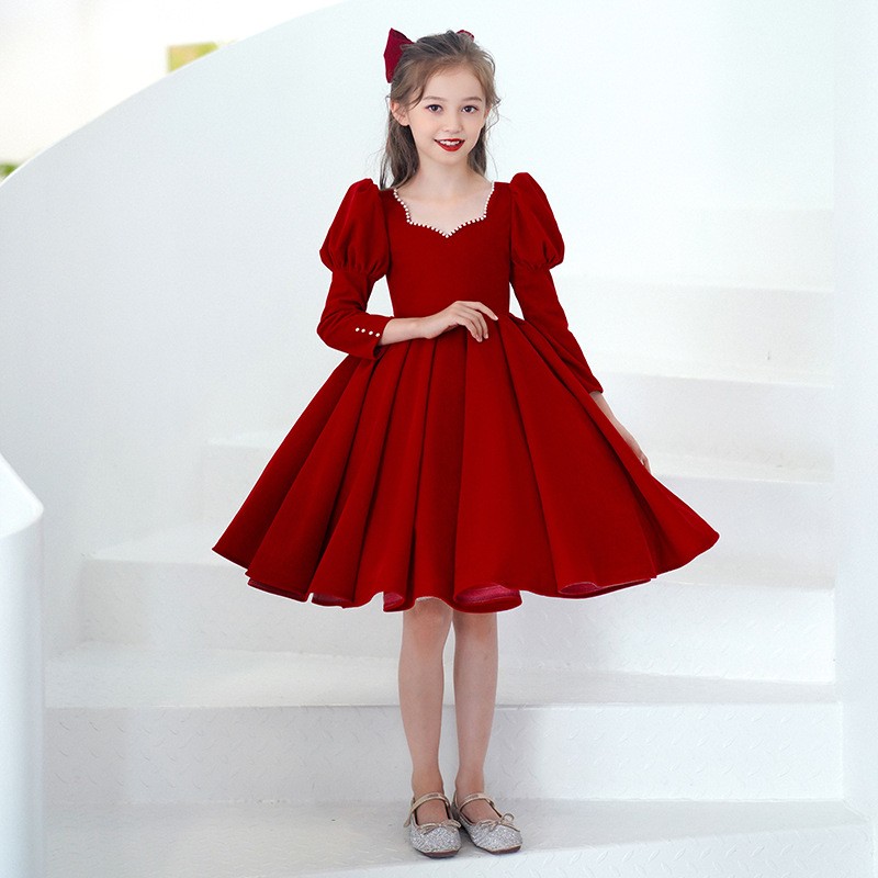 Girls Red Dress Factory - Exquisite Square Neck Children