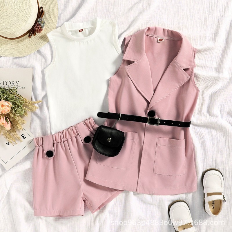 Baby Girls Set Factory - 3 Piece Sleeveless Blazer Shorts