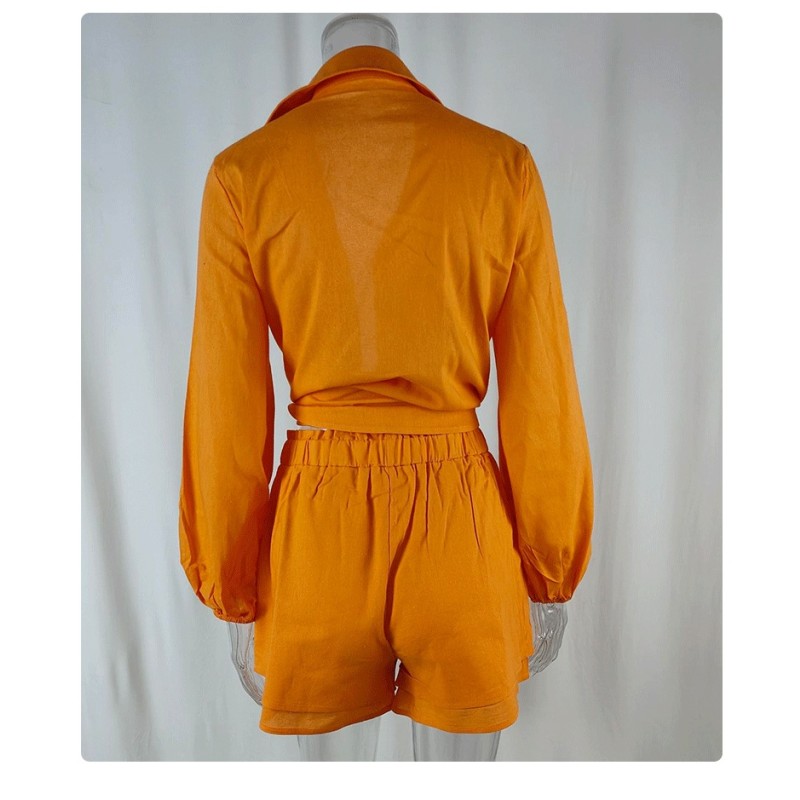 Women Blouse Set Factory - Ruffle Oversized Shirt Shorts