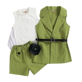 Baby Girls Set Factory - 3 Piece Sleeveless Blazer Shorts