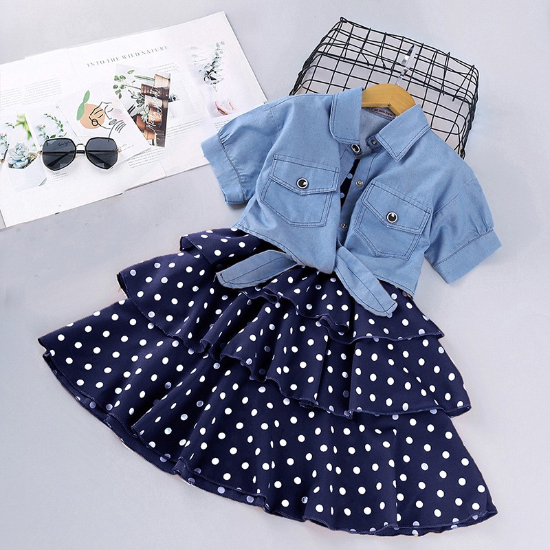 Girls Dress Set Factory - Denim Jacket Multi Layer Dress