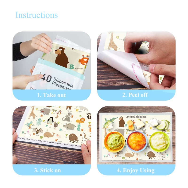 Disposable Placemats Supplier - 60 Pack Sticky Animal