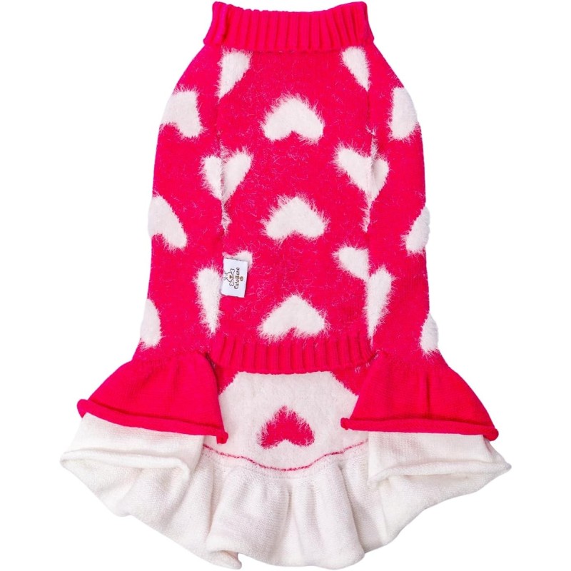 Dog Sweater Dress Manufacturer - Soft Stretchy Pink Heart