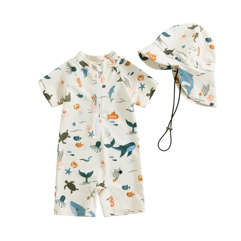 Boys Swimwear Supplier - Shark Print Short Sleeve